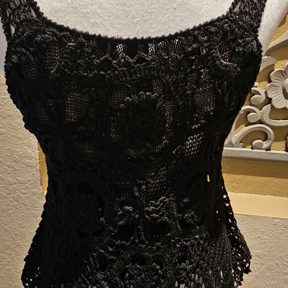Sacred Trends Y2K Crochet Top S Black Grunge Goth Witchy Romantic Cottagecore - Picture 9 of 10